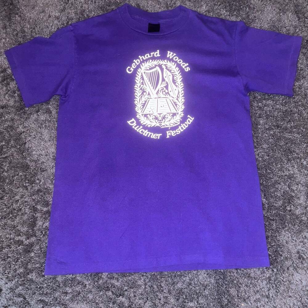 Vintage Gebhard Woods Dulcimer Festival Purple T-Shirt Size Large